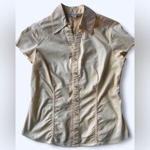 Cleo Womens Butter Yellow Button-Up Short Sleeve Shirt Small Office Siren